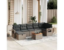 vidaXL 8 Piece Garden Sofa Set with Cushions Grey Poly Rattan