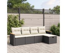 vidaXL 5 Piece Garden Sofa Set with Cushions Black Poly Rattan