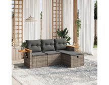 vidaXL 4 Piece Garden Sofa Set with Cushions Grey Poly Rattan