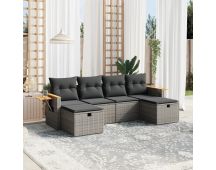 vidaXL 6 Piece Garden Sofa Set with Cushions Grey Poly Rattan