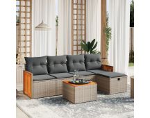 vidaXL 6 Piece Garden Sofa Set with Cushions Grey Poly Rattan