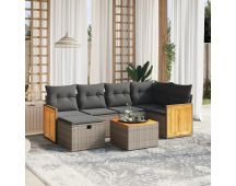 vidaXL 7 Piece Garden Sofa Set with Cushions Grey Poly Rattan