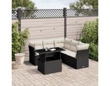 vidaXL 6 Piece Garden Sofa Set with Cushions Black Poly Rattan