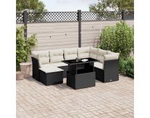 vidaXL 8 Piece Garden Sofa Set with Cushions Black Poly Rattan