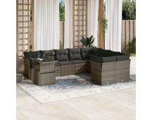 vidaXL 10 Piece Garden Sofa Set with Cushions Grey Poly Rattan