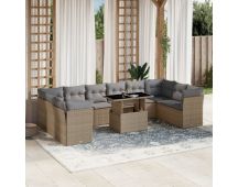 vidaXL 11 Piece Garden Sofa Set with Cushions Beige Poly Rattan