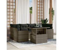 vidaXL 7 Piece Garden Sofa Set with Cushions Grey Poly Rattan