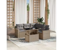 vidaXL 6 Piece Garden Sofa Set with Cushions Beige Poly Rattan