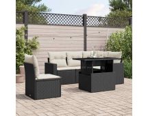 vidaXL 6 Piece Garden Sofa Set with Cushions Black Poly Rattan