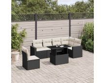 vidaXL 7 Piece Garden Sofa Set with Cushions Black Poly Rattan