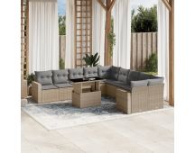 vidaXL 11 Piece Garden Sofa Set with Cushions Beige Poly Rattan