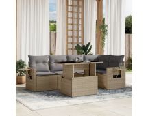 vidaXL 6 Piece Garden Sofa Set with Cushions Beige Poly Rattan