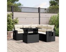 vidaXL 6 Piece Garden Sofa Set with Cushions Black Poly Rattan