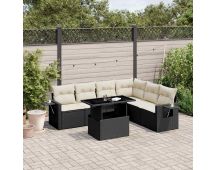 vidaXL 7 Piece Garden Sofa Set with Cushions Black Poly Rattan