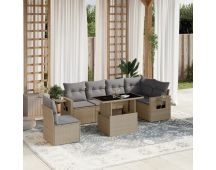 vidaXL 7 Piece Garden Sofa Set with Cushions Beige Poly Rattan