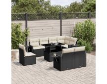 vidaXL 9 Piece Garden Sofa Set with Cushions Black Poly Rattan