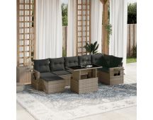 vidaXL 8 Piece Garden Sofa Set with Cushions Grey Poly Rattan