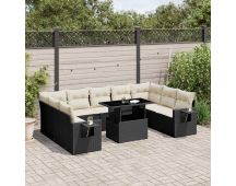 vidaXL 10 Piece Garden Sofa Set with Cushions Black Poly Rattan