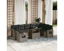 vidaXL 10 Piece Garden Sofa Set with Cushions Grey Poly Rattan