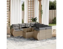 vidaXL 9 Piece Garden Sofa Set with Cushions Beige Poly Rattan