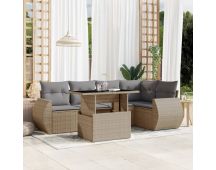 vidaXL 6 Piece Garden Sofa Set with Cushions Beige Poly Rattan