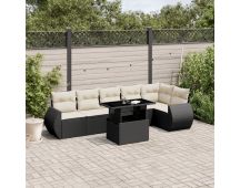 vidaXL 7 Piece Garden Sofa Set with Cushions Black Poly Rattan