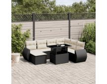 vidaXL 8 Piece Garden Sofa Set with Cushions Black Poly Rattan