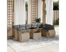 vidaXL 10 Piece Garden Sofa Set with Cushions Beige Poly Rattan