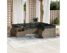 vidaXL 10 Piece Garden Sofa Set with Cushions Grey Poly Rattan