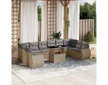 vidaXL 11 Piece Garden Sofa Set with Cushions Beige Poly Rattan