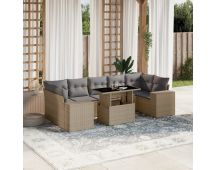 vidaXL 8 Piece Garden Sofa Set with Cushions Beige Poly Rattan