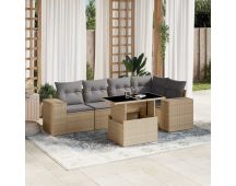 vidaXL 6 Piece Garden Sofa Set with Cushions Beige Poly Rattan