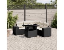 vidaXL 6 Piece Garden Sofa Set with Cushions Black Poly Rattan