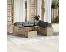 vidaXL 7 Piece Garden Sofa Set with Cushions Beige Poly Rattan