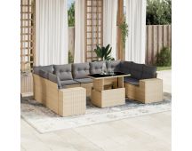 vidaXL 10 Piece Garden Sofa Set with Cushions Beige Poly Rattan