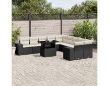 vidaXL 11 Piece Garden Sofa Set with Cushions Black Poly Rattan