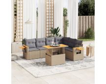 vidaXL 7 Piece Garden Sofa Set with Cushions Beige Poly Rattan