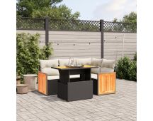 vidaXL 5 Piece Garden Sofa Set with Cushions Black Poly Rattan