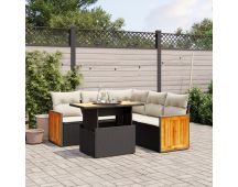 vidaXL 6 Piece Garden Sofa Set with Cushions Black Poly Rattan