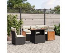 vidaXL 6 Piece Garden Sofa Set with Cushions Black Poly Rattan