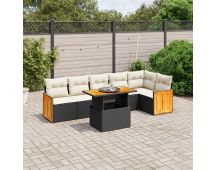 vidaXL 7 Piece Garden Sofa Set with Cushions Black Poly Rattan