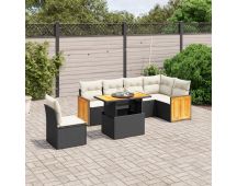 vidaXL 7 Piece Garden Sofa Set with Cushions Black Poly Rattan