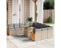 vidaXL 11 Piece Garden Sofa Set with Cushions Beige Poly Rattan