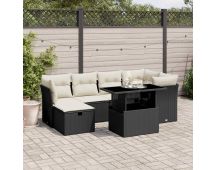 vidaXL 7 Piece Garden Sofa Set with Cushions Black Poly Rattan