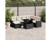 vidaXL 8 Piece Garden Sofa Set with Cushions Black Poly Rattan