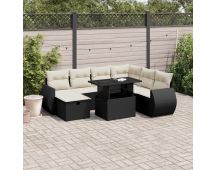 vidaXL 8 Piece Garden Sofa Set with Cushions Black Poly Rattan