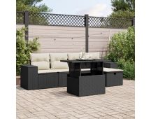 vidaXL 6 Piece Garden Sofa Set with Cushions Black Poly Rattan