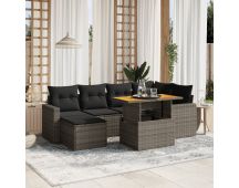 vidaXL 7 Piece Garden Sofa Set with Cushions Grey Poly Rattan