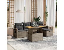 vidaXL 6 Piece Garden Sofa Set with Cushions Grey Poly Rattan