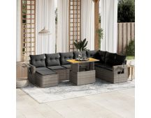 vidaXL 9 Piece Garden Sofa Set with Cushions Grey Poly Rattan